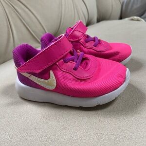 Nike Pink and White Sneakers with Velcro Closure